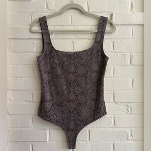 Olivaceous Brown Suede Snakeskin Bodysuit